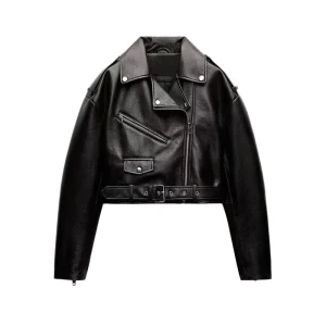 Cropped Faux Leather Jacket